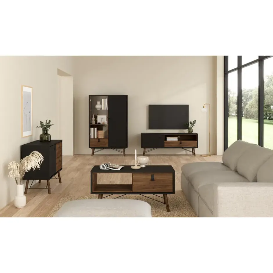 Wandkast Zwart/Bruin - 100x40x160cm - Ry