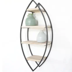 Wandrek ovaal met 4 houten plankjes - 26x60 cm