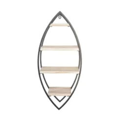 Wandrek ovaal met 4 houten plankjes - 26x60 cm