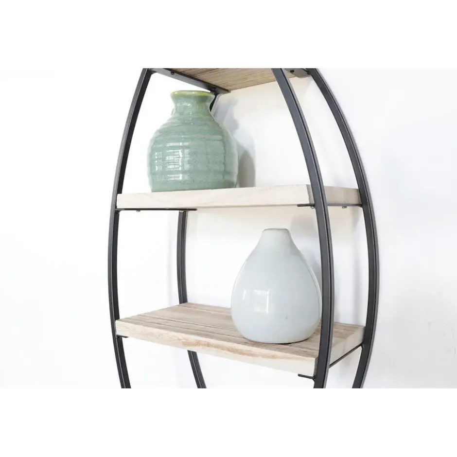 Wandrek ovaal met 4 houten plankjes - 36x80cm