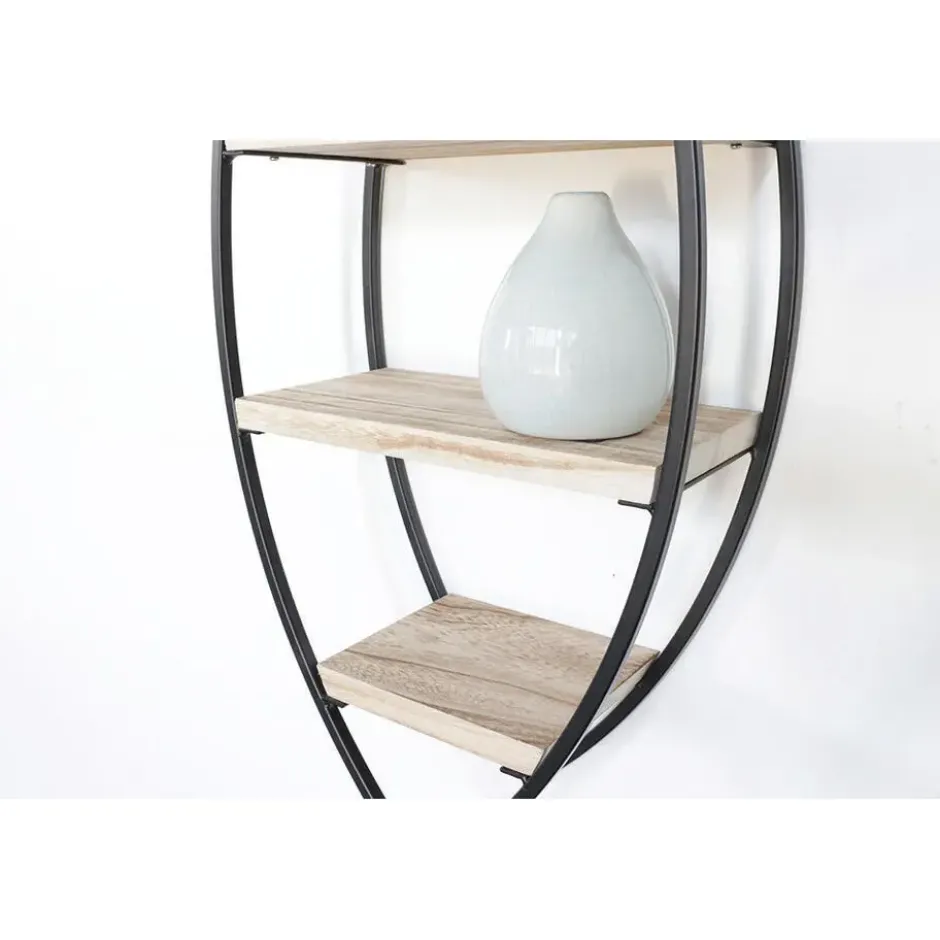 Wandrek ovaal met 4 houten plankjes - 36x80cm