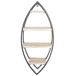 Wandrek ovaal met 4 houten plankjes - 36x80cm