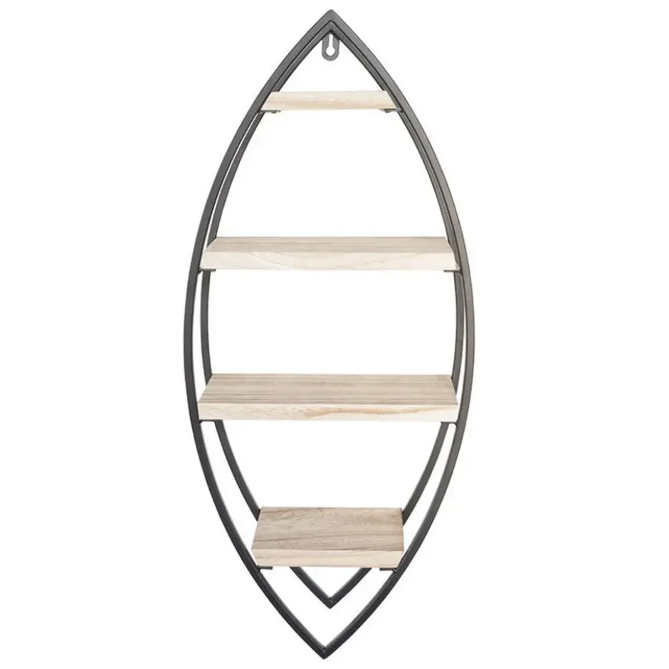 Wandrek ovaal met 4 houten plankjes - 36x80cm