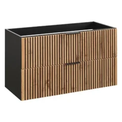 Wastafelmeubel MADELA - 100 cmx46 cmx57 cm - Zwart Natuurlijk licht Hout paneel