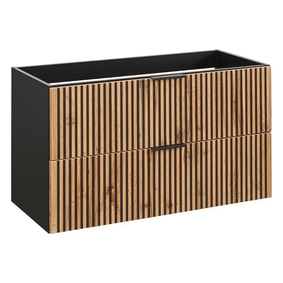 Wastafelmeubel MADELA - 100 cmx46 cmx57 cm - Zwart Natuurlijk licht Hout paneel