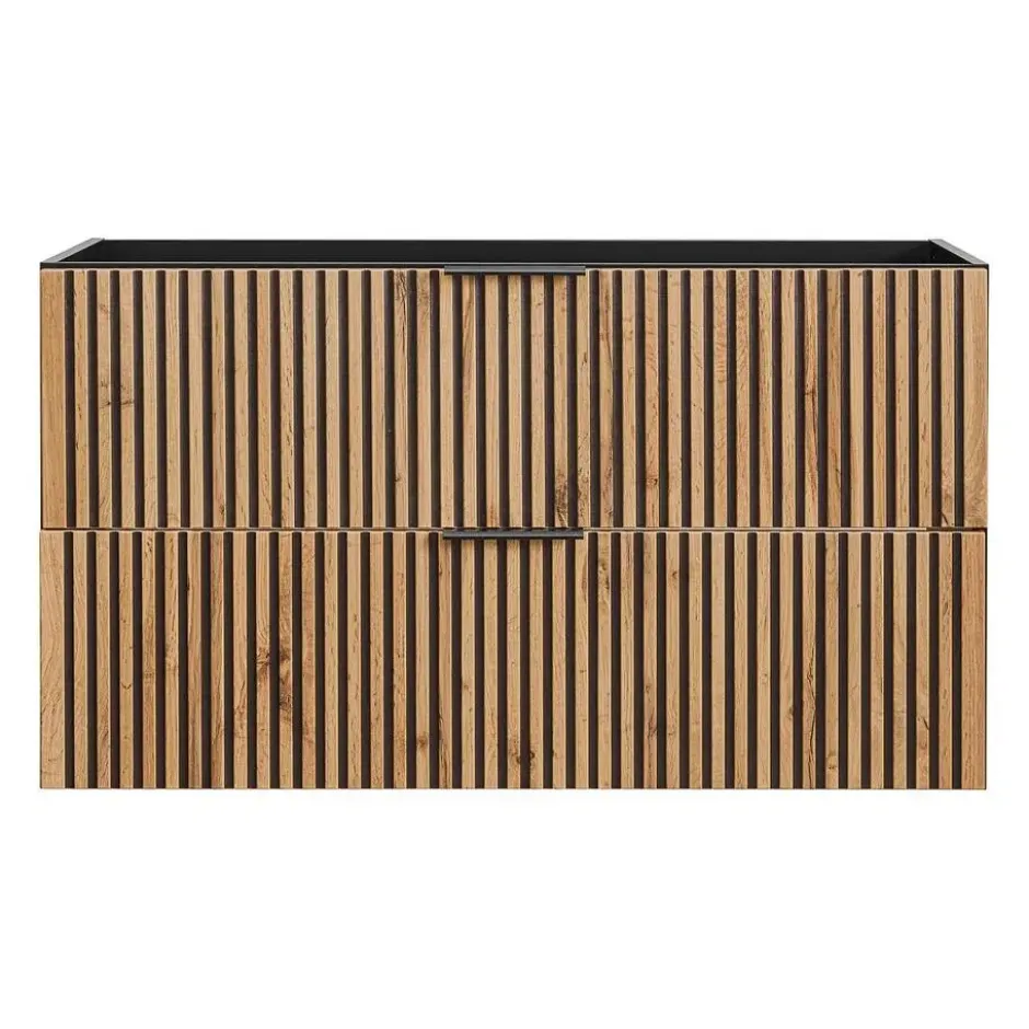 Wastafelmeubel MADELA - 100 cmx46 cmx57 cm - Zwart Natuurlijk licht Hout paneel