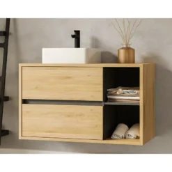 Wastafelmeubel PURNAL - 100 cmx45.5 cmx60 cm - Natuurlijk licht Hout paneel