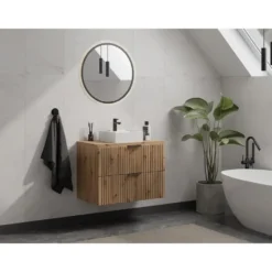 Wastafelmeubel ZEVARA - 80 cmx46 cmx57 cm - Natuurlijk licht Hout paneel
