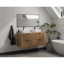 Wastafelmeubel ZEVARA - 120 cmx46 cmx57 cm - Natuurlijk licht Hout paneel