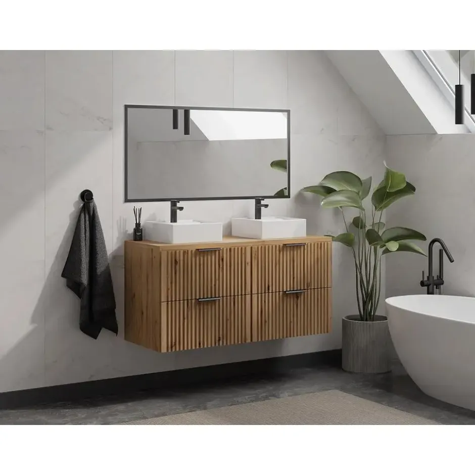 Wastafelmeubel ZEVARA - 120 cmx46 cmx57 cm - Natuurlijk licht Hout paneel