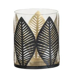 Waxinelichthouder Blad - zwart/goud - 12xØ10 cm