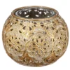 Waxinelichthouder - goudkleurig - metaal met glas - 7 cm