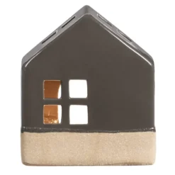 Waxinelichthouder Huis - antraciet - 14x12x7 cm