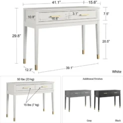 Westerleigh - Consoletafel met 2 laden in wit MDF