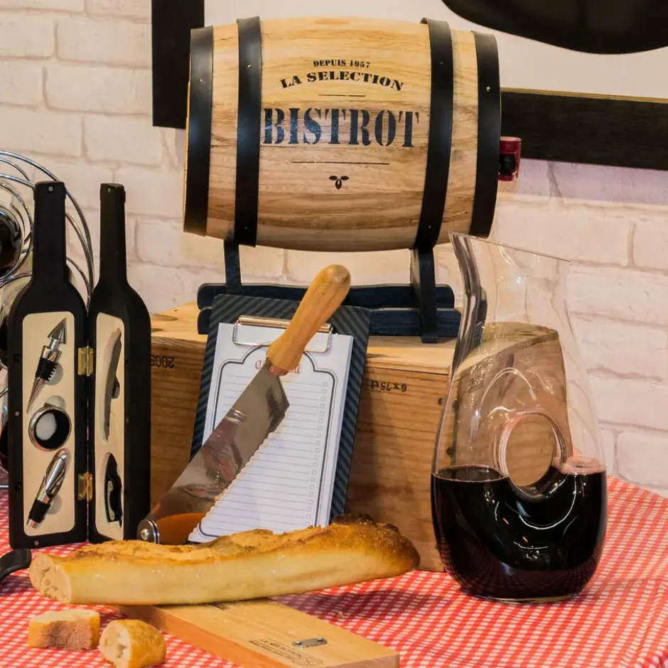 Wijndispenser met kraantje - 5L - glas - wijnvat - hout
