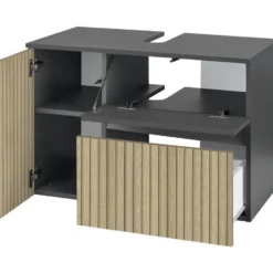 Wisla - Wastafelonderkast 80 cm met 1 deur 1 lade 1 klep in antraciet eikenoptik