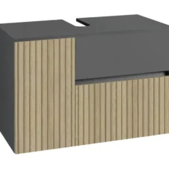 Wisla - Wastafelonderkast 80 cm met 1 deur 1 lade 1 klep in antraciet eikenoptik