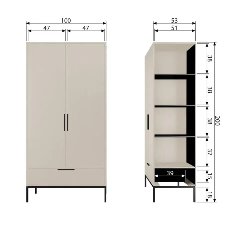 WOOOD Adam 2-deurs kast - Grenen - Dust - 200x100x53 cm