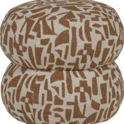 WOOOD Anic Poef - Polyester - Grafisch Patroon - Bruin - 40x43x43