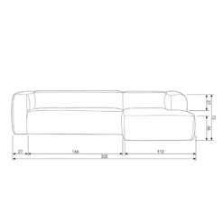 WOOOD Bean Hoekbank Rechts - Ecoleer - Cognac - 73x305x96