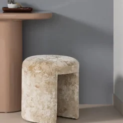 WOOOD Charlie Kruk Gestoffeerd - Geweven Stof - Beige - 47x45x45