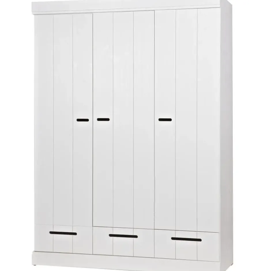 WOOOD Connect Kledingkast 3-Deurs met Lade - Grenen - Wit - 195x140x53