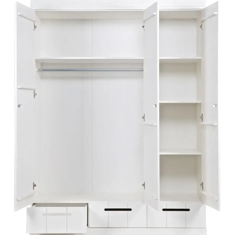 WOOOD Connect Kledingkast 3-Deurs met Lade - Grenen - Wit - 195x140x53