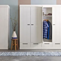 WOOOD Connect Kledingkast 3-Deurs met Lade - Grenen - Wit - 195x140x53