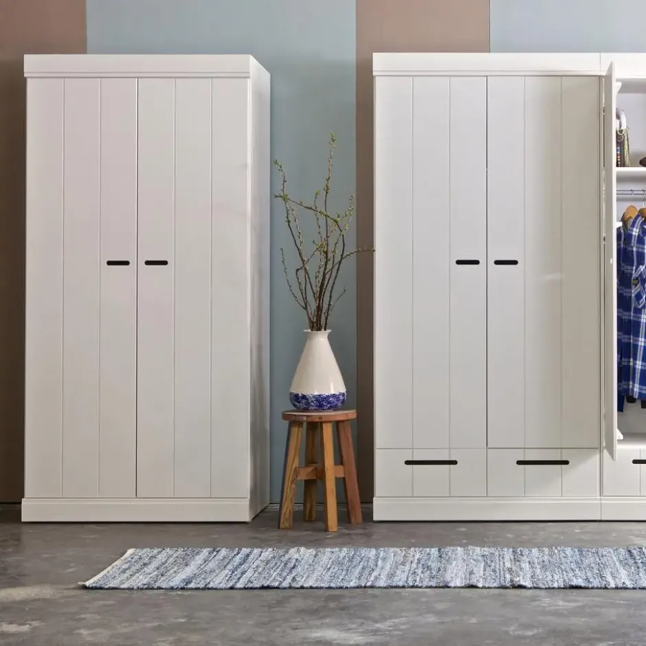WOOOD Connect Kledingkast 3-Deurs met Lade - Grenen - Wit - 195x140x53
