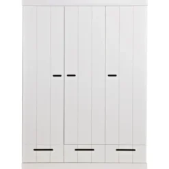 WOOOD Connect Kledingkast 3-Deurs met Lade - Grenen - Wit - 195x140x53