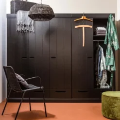 WOOOD Connect Kledingkast 2-Deurs met Lade- Grenen - Zwart - 195x94x53