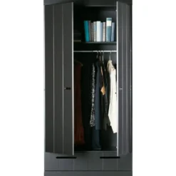 WOOOD Connect Kledingkast 2-Deurs met Lade- Grenen - Zwart - 195x94x53
