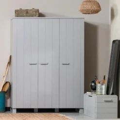 WOOOD Dennis 3 deurs Kast - Grenen - Betongrijs - 202x158x55