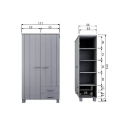 WOOOD Dennis Kast Met Laden - Grenen - Betongrijs - 202x111x55