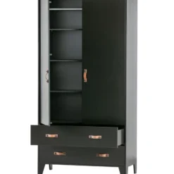 WOOOD Dian Garderobekast - Grenen - Zwart - 180x94x40