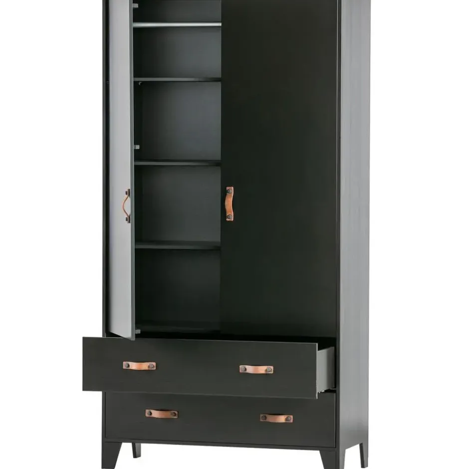 WOOOD Dian Garderobekast - Grenen - Zwart - 180x94x40