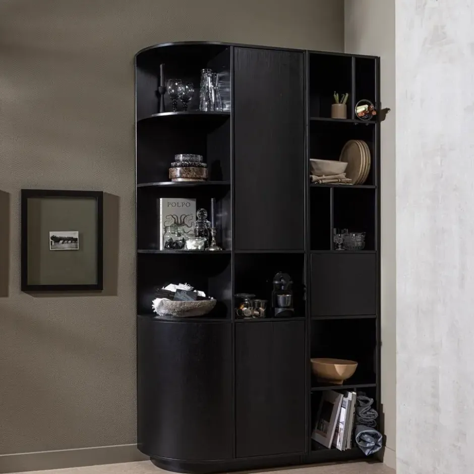 WOOOD Finca Open Vakkenkast - Zwart - 210x40x40