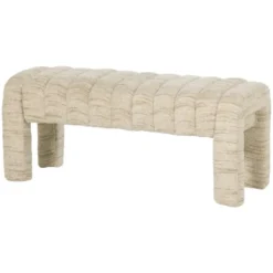 WOOOD Frex Bankje Gestoffeerd - Bouclé - Naturel - 48x110x43