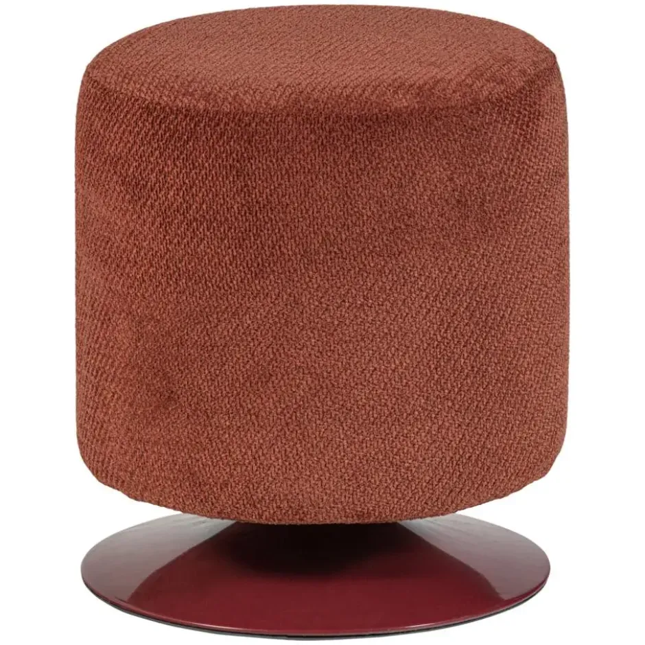WOOOD Islen Poef Met Draaivoet - Bouclé - Bordeauxrood - 47x39x39