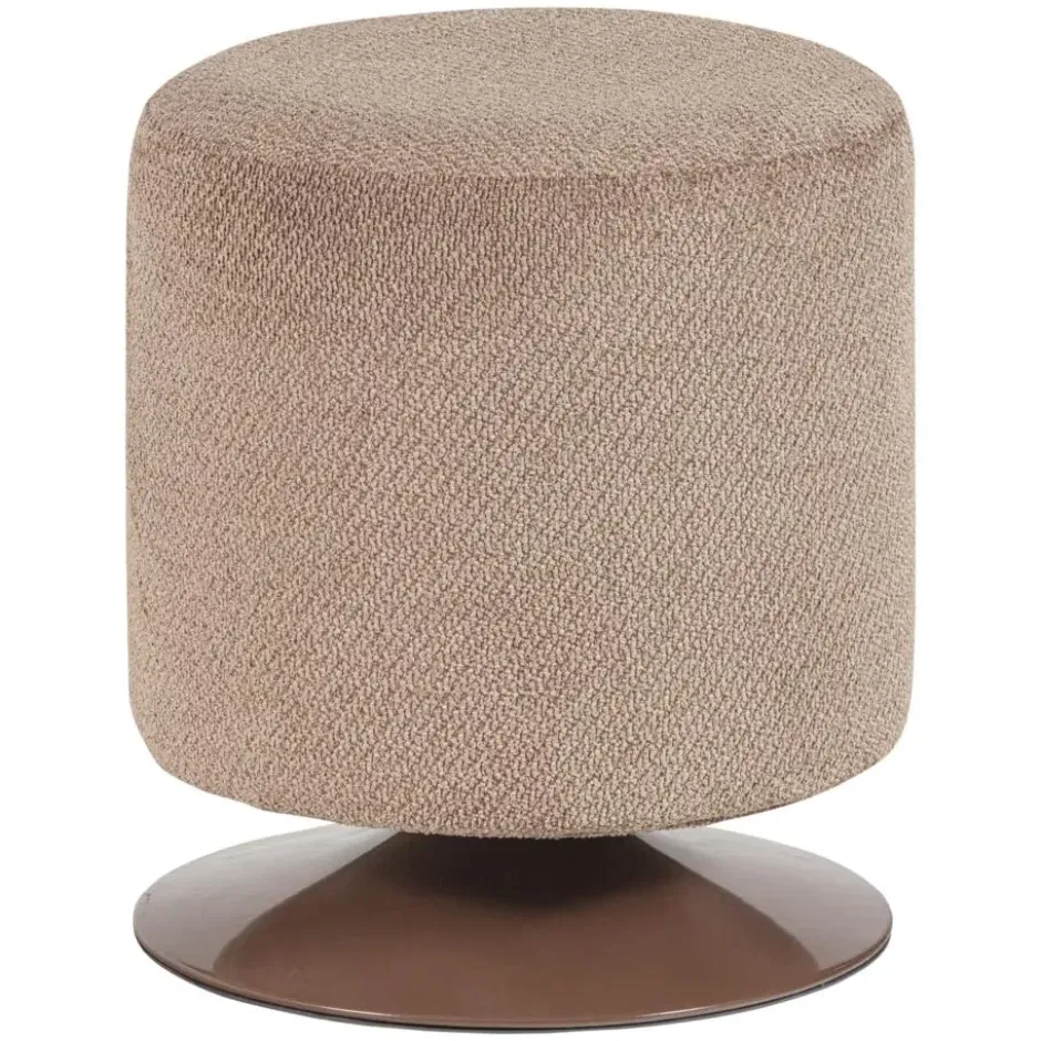 WOOOD Islen Poef Met Draaivoet - Bouclé - Bruin - 47x39x39