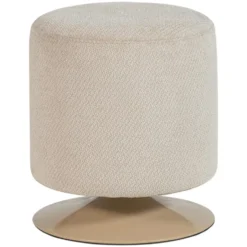 WOOOD Islen Poef Met Draaivoet - Bouclé - Beige - 47x39x39
