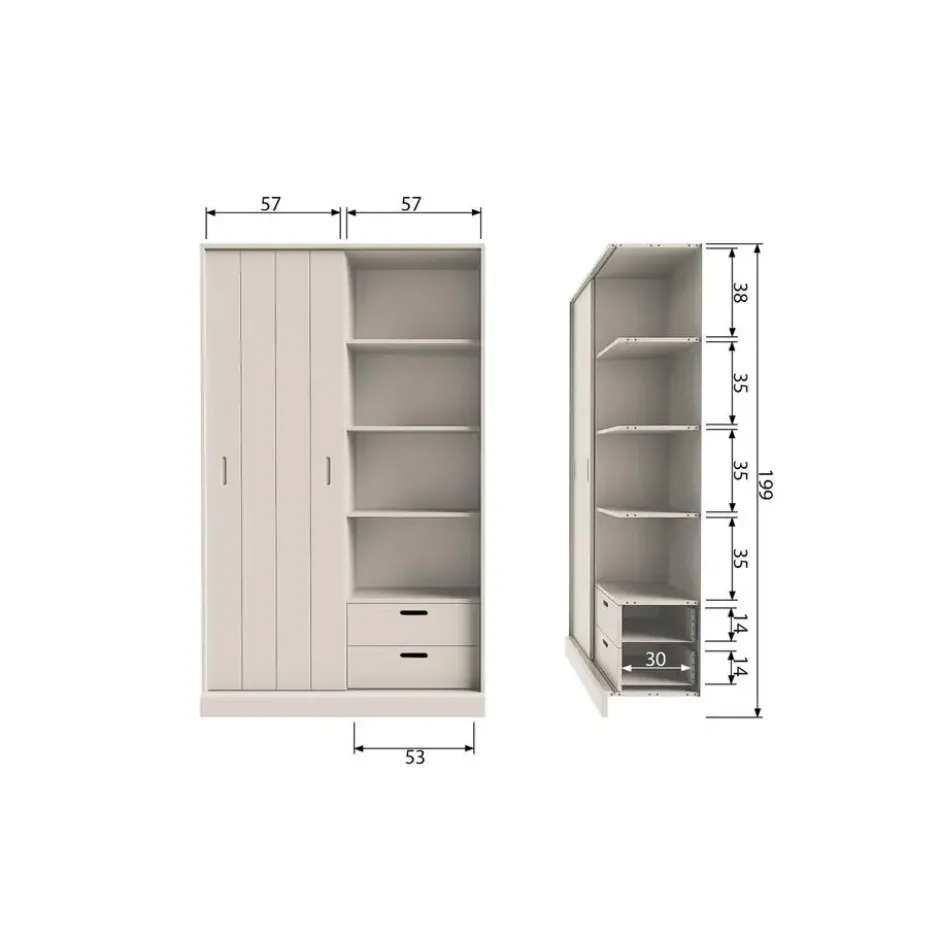 WOOOD Mila Schuifdeurkast - Grenen - Dust - 200x120x42