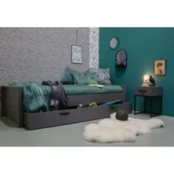 WOOOD Morris Bed Excl Lade - Grenen - Leem - 214x53x95