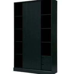 WOOOD Move schuifdeurkast - Grenen - Mat Zwart - 200x120x42