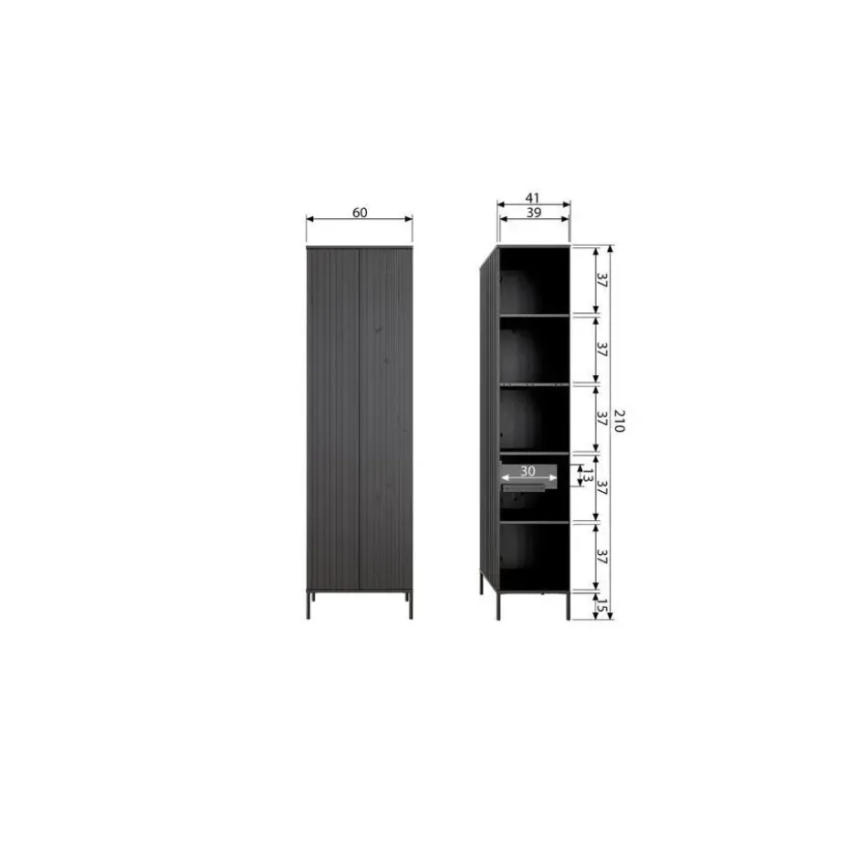 WOOOD New Gravure Hoge Kast - Essen - Espresso - 210x60x42