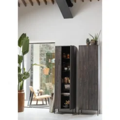 WOOOD New Gravure Hoge Kast - Essen - Espresso - 210x60x42