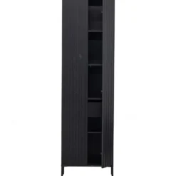 WOOOD New Gravure Hoge Kast - Grenen - Zwart - 210x60x42