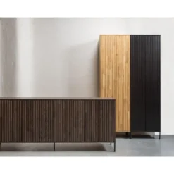 WOOOD New Gravure Hoge Kast - Grenen - Zwart - 210x60x42