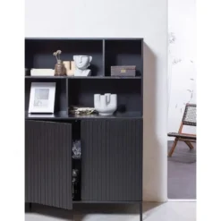 WOOOD New Gravure Wandkast - Grenen - Zwart - 150x200x44
