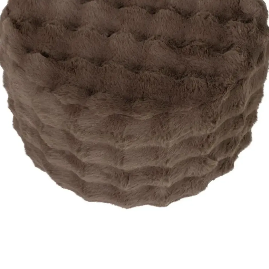 WOOOD Olven Poef Laag - Fluffy Stof - Bruin - 36x60x60